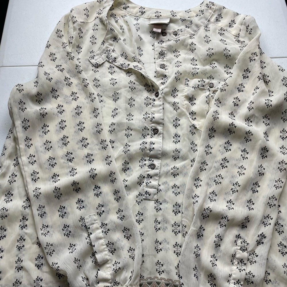 Knox Rose Off White Sheer Blouse Boho Size M